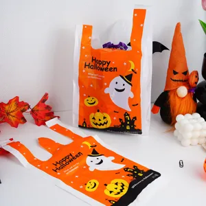 Halloween Plastic Gift Bags Cartoon Pumpkin Ghost Printed Festival Packing Shopping T-Shirt Bags For Holiday Party Favor Treats Packaging Bags