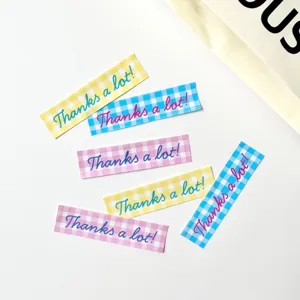 Korean Style Plaid Adhesive Gift Labels Thanks A Lot Printed Rectangle Envelope Sealing Stickers For Scrapbooking DIY Packing