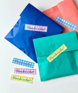 Plaid grid thanks a lot long journaling stickers Korean style DIY handmade cookie packaging labels