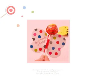 Butterfly lollipop paper card children's day DIY decorative sweet gift pink polka dot