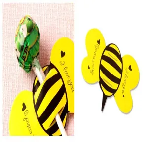 Cartoon bee lollipop paper cards, children's day DIY sweet candy decoration cards 50pcs