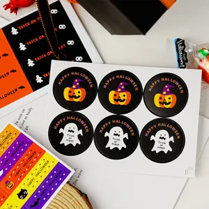 Halloween στρογγυλά αυτοκόλλητα κολοκύθα φάντασμα δώρο κουτί πάρτι διακόσμηση ετικέτες