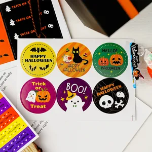 Αυτοκόλλητα Halloween στρογγυλά με σχέδιο κολοκύθας και φαντάσματος για συσκευασία δώρων