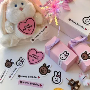Cute pink white decorative stickers set gift box cute cartoon bear rabbit designs for crafts
