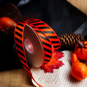 Halloween Orange And Black Chevron Printed Gift Packaging Ribbon Roll For DIY Holiday Presents Wrapping Craft Decorations