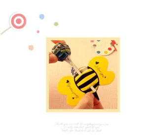 Cute cartoon bee lollipop decorative paper cards for kids party, DIY candy holder lovely decor.