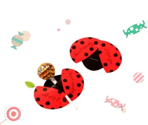 Cute red ladybug lollipop decorative paper cards for DIY kids birthday party favors.