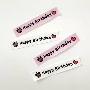 Happy birthday adhesive decorative stickers long strip pink and white cute bear design for gifts