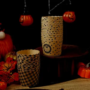 Moules à cupcakes en papier kraft Halloween rétro pois caissettes à muffins 50pcs