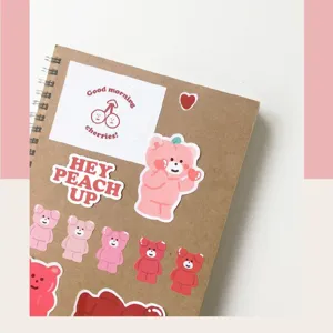 Cute cartoon bear and cherry sticker pack, aesthetic DIY journal and laptop decorative stickers.