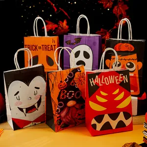 Halloween Χάρτινες Τσάντες Δώρου Για Γλυκά Με Χερούλια Κινούμενα Σχέδια Κολοκύθα Φάντασμα Τσάντα Πάρτι