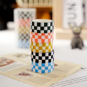 Set de ruban adhésif Washi à carreaux colorés, masking tape esthétique pour journal et loisirs.