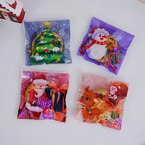 Christmas cartoon cookie OPP self-sealing packaging bags, 4 assorted festive holiday designs.
