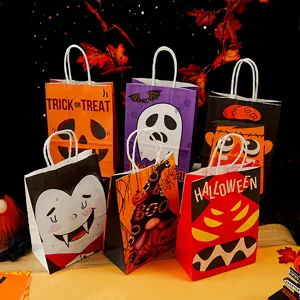 Χάρτινες τσάντες δώρου Halloween με χερούλια, τρομακτικές τσάντες καραμελών για παιδιά.