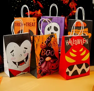 Χάρτινες τσάντες δώρου Halloween με χερούλια, ιδανικές για παιδικά πάρτι και γλυκά.
