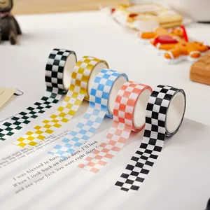Ensemble de Rubans en Papier Washi à Damier pour Scrapbooking Ruban de Masquage Décoratif à Grille Multicolore Style Sel Papeterie Bricolage
