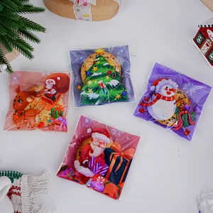 Christmas 4-in-1 cartoon cookie self-sealing OPP bags for bakery snack packaging and treats.