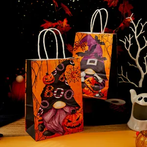 Χάρτινες τσάντες δώρου Halloween με χερούλια, χαριτωμένες τσάντες καραμέλας κολοκύθας.