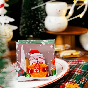 Christmas cartoon cookie packaging bag self-sealing opp bag for baking, cute Santa Claus design.