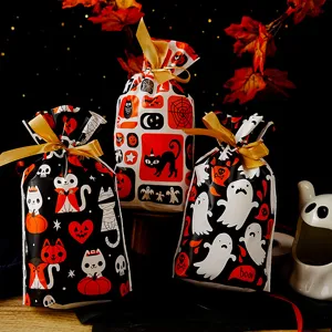 Halloween plastic packaging bags cute ghost cat candy treat gift bags set of 50