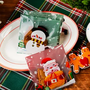 Christmas cartoon cookie packaging bags, self-sealing opp bags for nougat and bakery gifts.