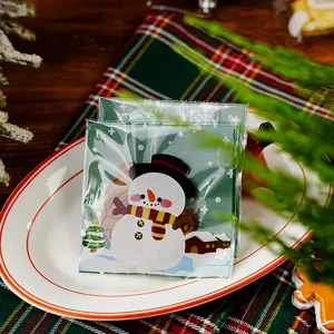 Christmas cartoon snowman OPP self-sealing bags for cookies, candies and bakery packaging.