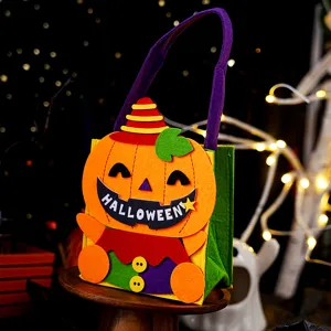 Halloween felt pumpkin candy bag cute trick or treat tote gift bucket party decor items