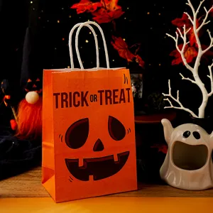 Χάρτινη τσάντα δώρου Halloween με χερούλια πορτοκαλί τσάντα αποθήκευσης καραμελών για πάρτι