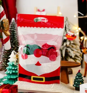 Busta regalo plastica Natale vista dettaglio, design Babbo Natale festivo per dolci e caramelle.