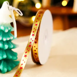 Goldstern-Band zum Geschenke verpacken, 1cm doppelseitige Weihnachtsdeko Detailansicht.