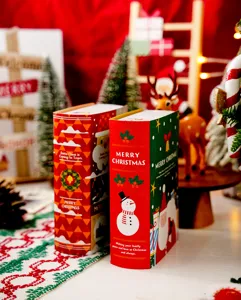 Scatola regalo a forma di libro di Natale per biscotti imballaggio di carta decorativa