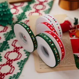 Christmas grosgrain ribbon set for gift wrapping, crafts and holiday party decoration supplies.