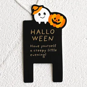 Halloween pompoen geest cupcake topper inzetkaart, grappige feestdecoratie kaart.