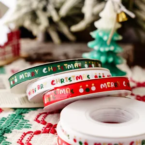Christmas grosgrain ribbon set with Merry Christmas print for holiday gift wrapping decor