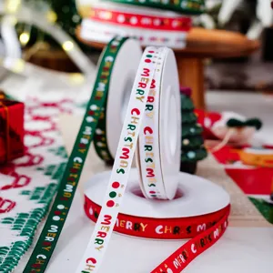 Christmas printed grosgrain ribbon rolls for gift wrapping, holiday party decor and crafts.