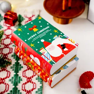 Scatola di Imballaggio in Carta a Forma di Libro di Natale Babbo Natale Stampa Astuccio Regalo con Coperchio per Biscotti Dolci
