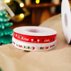 Christmas grosgrain ribbon 25 yards merry christmas printed fabric ribbon for gift wrapping