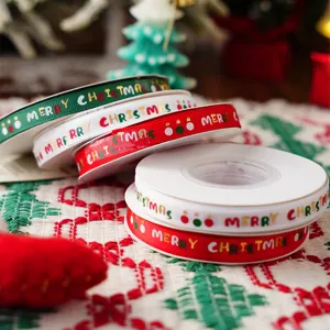 Christmas printed grosgrain ribbon rolls for gift packaging and holiday festive decoration.