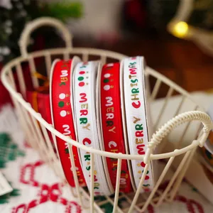 Christmas grosgrain ribbon rolls red white merry christmas gift wrapping fabric ribbon