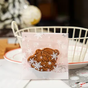 Sacchetti regalo di Natale con motivo di fiocchi di neve argentati, buste adesive per caramelle.