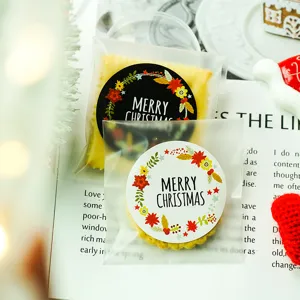 Weihnachten runde selbstklebende Aufkleber schwarz weiss Kranz Merry Christmas Etikett 6 Stk