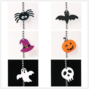 Halloween spider pumpkin ghost paper tags detail close-up view showing DIY hanging decorations.