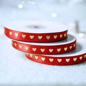 Ruban de cadeau rouge avec coeur en feuille d or 1cm ruban decoratif pour fete emballage