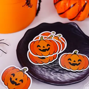 Halloween pumpkin shaped hanging tags decorative DIY craft accessories detail close up view