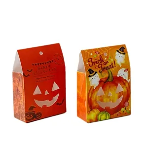 Halloween Kürbis Süßigkeiten Papierboxen Set, süße Geister gedruckte Kekstüten für Partydeko.