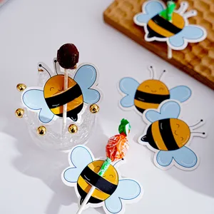 Cute cartoon bee candy paper cards set, perfect for lollipop party favors and gifts decoration.