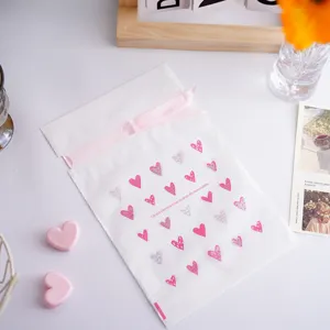 Valentine drawstring frosted plastic packaging bag for cookies, nougat, and bakery gifts.