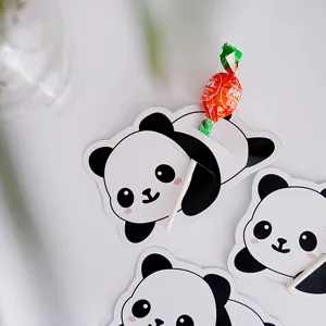 Cute panda cartoon lollipop cards for kids candy decoration, perfect for children party gifts.