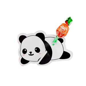 Cute panda cartoon lollipop card for kids party candy decoration and gift display.