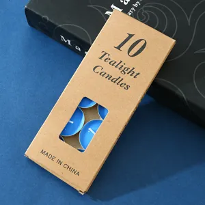 10 Stueck blaue Teelichter in Kraftpapierbox, romantische Party- und Heimdeko Kerzen